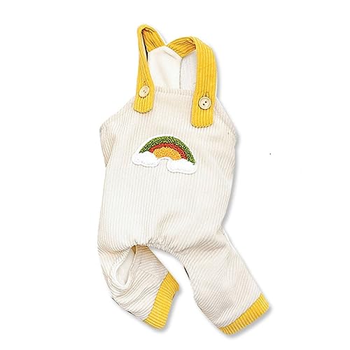 Rainbow Dog Cord Overalls Jumpsuit Cute Dog Bib Top Pants Pet Dogs Cord Clothing French Bulldog Puppy Dog Costume for Small Medium Dogs Outfit (X-Small Size for 0.5-1.5 kg Pets, Cream White) von IMDOUBLEDOU