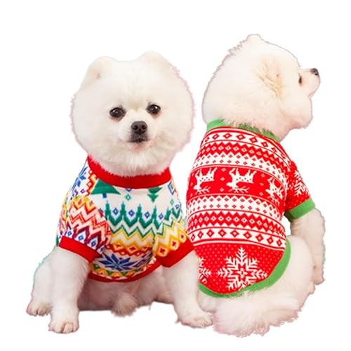 Weihnachts-Outfits für Hunde – Hunde-Weihnachts-Kostüm – Fleece-Hunde-Weihnachtspullover – warme, weiche Kleidung für Hunde und Katzen (Weihnachtsschneeflocken + Weihnachtselch, klein) von IMDOUBLEDOU