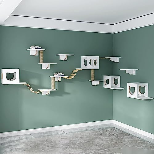 IMIDIA Katzen Kletterwand Set, Kratzbaum Wand, Katzen Kletterwand, Katzenklettergerüst aus massivem Holz, praktisch und platzsparend von IMIDIA