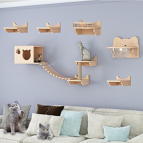 Kletterwand Katzen, Katzen Kletterwand, Kratzbaum Wand, Eiche, Platzsparend, mit Reserviertem Loch, Einfache Installation (Size : B5) von IMIDIA