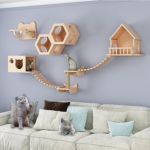 Kletterwand Katzen, Katzen Kletterwand, Kratzbaum Wand, Eiche, Platzsparend, mit Reserviertem Loch, Einfache Installation (Size : B6) von IMIDIA