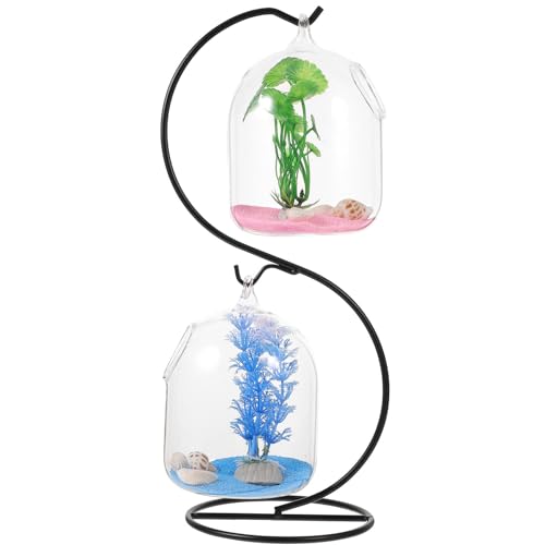 IMIKEYA 1 Satz Luftpflanzen-pflanzgefäß- Blumenvase Blasenkugelvase Hydrokulturvase Mini-vasen-Aquarium Fischglas Mit Ständer Luftpflanzenterrarium Schreibtisch Hängende Schale Eisen von IMIKEYA