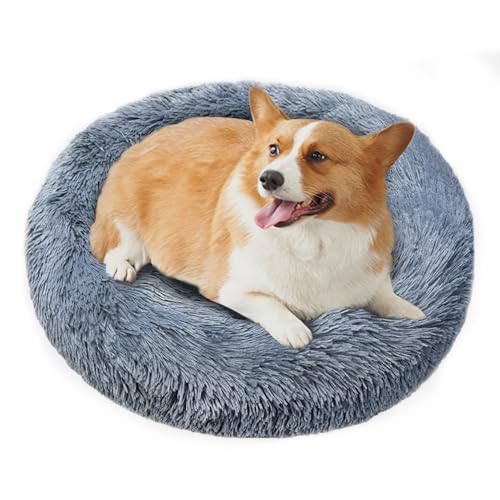 IMILIFE Katzenbett Flauschig, Hundebett, Katzenbett Große Katzen, Hundekissen Innen, Hundebett Rund Grosse Mittelgroße Kleine, Weicher Plüsch rutschfest (dunkelgrau, 60cm) von IMILIFE