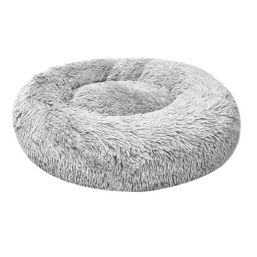 IMILIFE Katzenbett Flauschig, Hundebett, Katzenbett Große Katzen, Hundekissen Innen, Hundebett Rund Grosse Mittelgroße Kleine, Weicher Plüsch rutschfest (hellgrau, 100cm) von IMILIFE