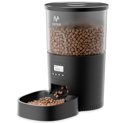 IMIPAW Automatischer Katzenfutterspender, 3L Zeitgesteuerter Katzen-Trockenfutterspender mit verstopfungsfreiem Design, automatischer Haustier-Futterspender für Katzen und kleine Hunde, 1-4 Mahlzeiten von IMIPAW