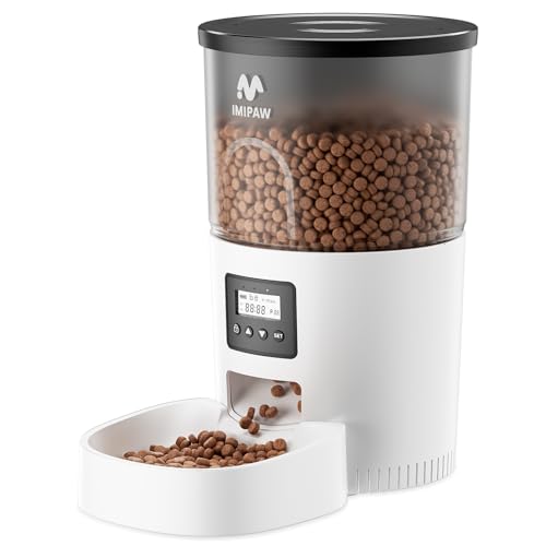 IMIPAW Futterautomat Katze, 3L Katzenfutter Automat mit Programmierbarem Timer, Automatischer Futterspender für Katzen und Hunde, 1–6 Mahlzeiten pro Tag von IMIPAW