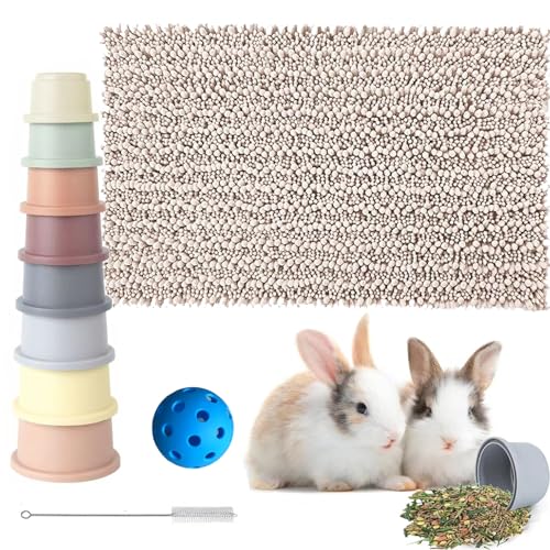 IMVNIKA Kaninchenanreicherungsspielzeug-Set, 8-teilig, stapelbare Becher für Kaninchen, 40,6 x 61 cm, Schnüffelmatte für Kaninchen, Meerschweinchen, Futtermatte, Leckerliball für Chinchilla-Käfig, von IMVNIKA