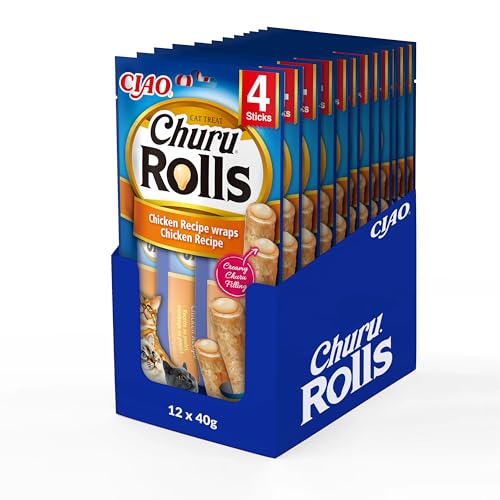 INABA Churu Rolls Katzenleckerlis Gesunde Snacks, Natürliche Zutaten mit Huhn 40 g (12er Pack), Katzensnacks in Premium Qualität von INABA