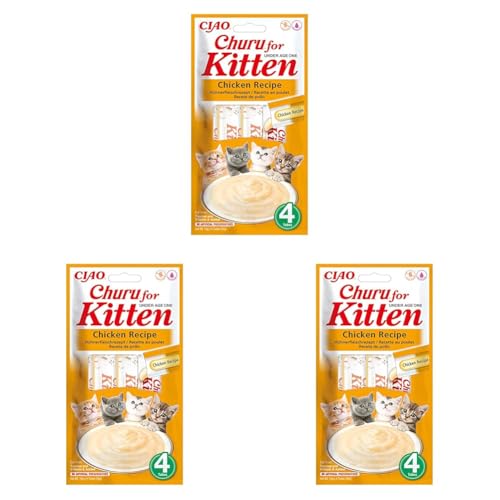 Churu Katzensnacks für Kätzchen Kitten - gesunde Leckerlies für Junge Katzen unter 12 Monaten, Huhn (4 Stück x 14g) (Packung mit 3) von INABA