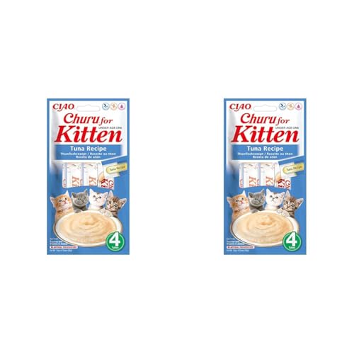 Churu Katzensnacks für Kätzchen Kitten - gesunde Leckerlies für Junge Katzen unter 12 Monaten, Thunfisch (4 Stück x 14g) (Packung mit 2) von INABA