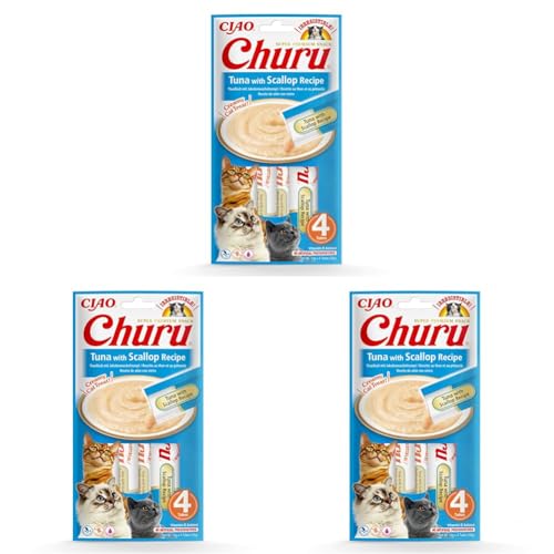 INABA CIAO Churu Sticks - Katzen Leckerlie zum Füttern aus der Hand - Köstliche, leckbare Katzensnacks - Thunfisch und Jakobsmuscheln (1x56g) (Packung mit 3) von INABA