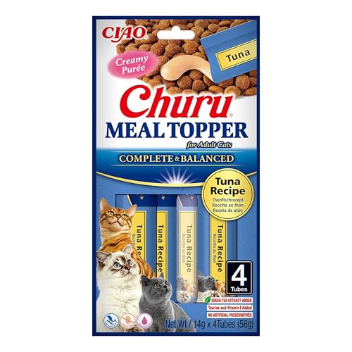 INABA Churu Meal Topper Katzenleckerlis Als Zusatz zum Trockenfutter Thunfisch 4 x 14 g mit Taurin, Grüntee-extrakt, Vitamine von INABA