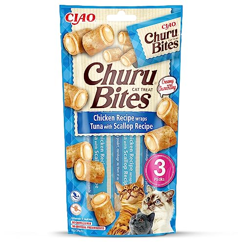 INABA Churu Bites Katzenleckerlis Gesunde Snacks, Natürliche Zutaten mit Huhn, Thunfisch & Jakobsmuschel 30 g (1er Pack), Katzensnacks in Premium Qualität von INABA