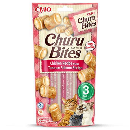 INABA Churu Bites Katzenleckerlis 88% Feuchtigkeit Gesunde Snacks, Natürliche Zutaten mit Huhn, Thunfisch & Lachs 30 g (1er Pack), Katzensnacks in Premium Qualität von INABA