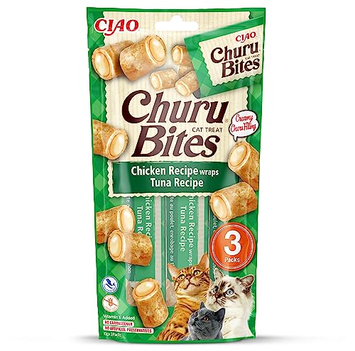 INABA Churu Bites Katzenleckerlis 88% Feuchtigkeit Gesunde Snacks, Natürliche Zutaten mit Huhn & Thunfisch 30 g (1er Pack), Katzensnacks in Premium Qualität von INABA