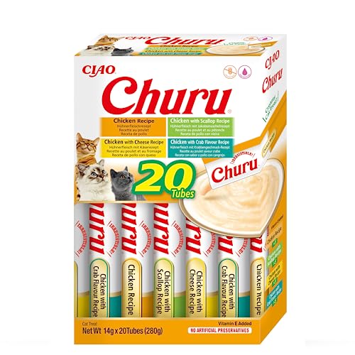 INABA Churu Puree Katzenleckerlis Creamy Snacks, Variety Box mit Huhn 20 x 14 g, Katzensnacks in Premium Qualität von INABA