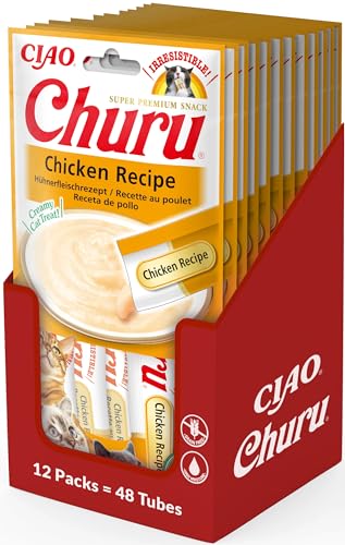 INABA Churu Puree Katzenleckerlis Creamy Snacks, Hochwertige Proteine mit Huhn 56 g (12er Pack), Katzensnacks in Premium Qualität von INABA