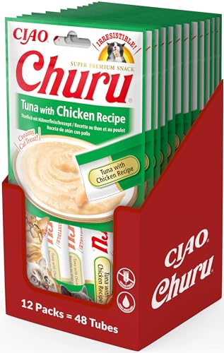 INABA Churu Puree Katzenleckerlis Creamy Snacks, Hochwertige Proteine mit Thunfisch & Huhn 56 g (12er Pack), Katzensnacks in Premium Qualität von INABA