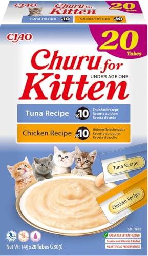 INABA Churu Kitten Snack für Kätzchen unter 12 Monaten - Geschmacksrichtungen Thunfisch und Huhn, 20 Sticks x 14 g - Futter für kleine Katzen mit Omega 3 und 6, Taurin und Vitamin E, unterstützt das INABA Churu Kitten Snack für Kätzchen unter 12 Monaten - Geschmacksrichtungen Thunfisch und Huhn, 20 Sticks x 14 g - Futter für kleine Katzen mit Omega 3 und 6, Taurin und Vitamin E, unterstützt das von INABA