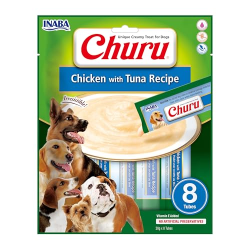 INABA Liquid Dog Treats Churu-Creme mit Huhn und Thunfisch – 8 Tuben à 20 g von INABA