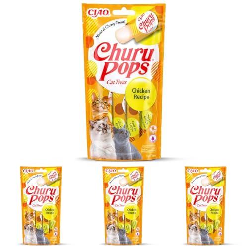 INABA Churu Pops - Katzen-Leckerli zum Füttern aus der Hand - Köstliche Katzensnacks zum Schlecken - Leckerchen in Handlichen Portionen mit Huhn 4x15g (Packung mit 4) von INABA