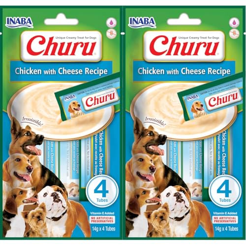 INABA Churu Püree, Hundeleckerli in handlichen Portionen, Huhn & Käse 4x14g (Packung mit 2) von INABA