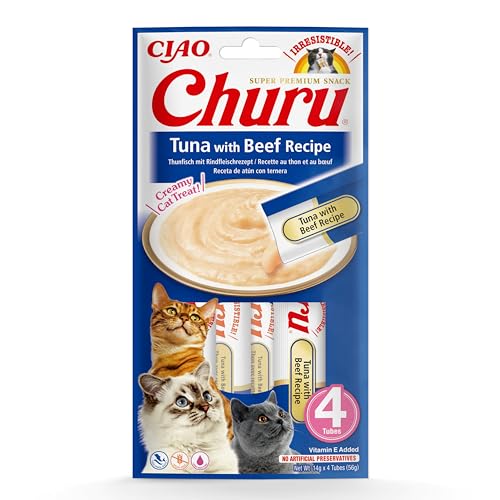 INABA Churu Puree Katzenleckerlis Creamy Snacks, Hochwertige Proteine mit Thunfisch & Rind 56 g (1er Pack), Katzensnacks in Premium Qualität von INABA