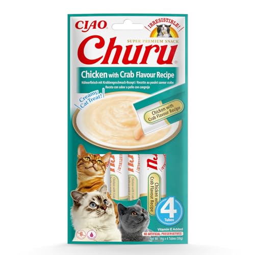 INABA Churu Puree Katzenleckerlis Creamy Snacks, Hochwertige Proteine mit Huhn & Krabben 56 g (1er Pack), Katzensnacks in Premium Qualität von INABA