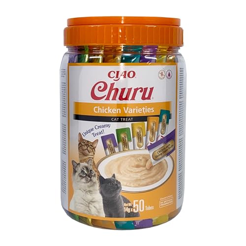 INABA Churu Katzenleckerlis Liquid Snack 88% Feuchtigkeit, Variety Box mit Huhn 50 x 14 g, Premium Katzensnacks aus Japan von INABA