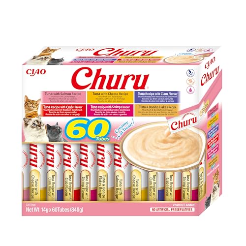 INABA Churu Katzenleckerlis Liquid Snack 88% Feuchtigkeit, Variety Box mit Thunfisch 60 x 14 g, Premium Katzensnacks aus Japan von INABA