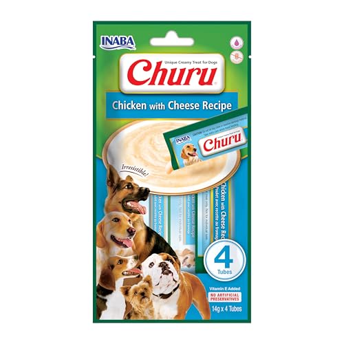 INABA Churu Püree, Hundeleckerli in handlichen Portionen, Huhn & Käse 4x14g von INABA