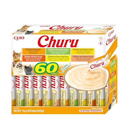 INABA Churu Katzenleckerlis Liquid Snack 88% Feuchtigkeit, Variety Box mit Huhn 60 x 14 g, Premium Katzensnacks aus Japan von INABA