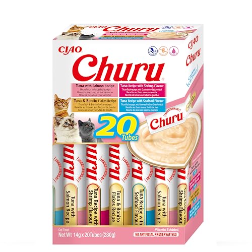 INABA Churu Katzenleckerlis Liquid Snack 88% Feuchtigkeit, Variety Box mit Meeresfrüchte 20 x 14 g, Premium Katzensnacks aus Japan von INABA