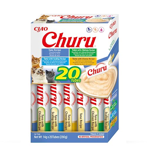 INABA Churu Puree Katzenleckerlis Creamy Snacks, Variety Box mit Thunfisch 20 x 14 g, Katzensnacks in Premium Qualität von INABA