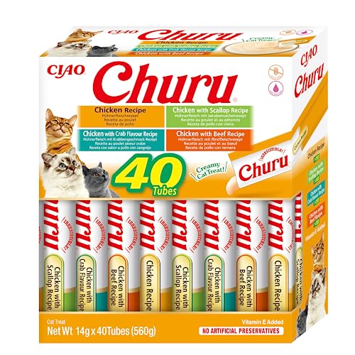 INABA Churu Katzenleckerlis Liquid Snack 88% Feuchtigkeit, Variety Box mit Huhn 40 x 14 g, Premium Katzensnacks aus Japan von INABA