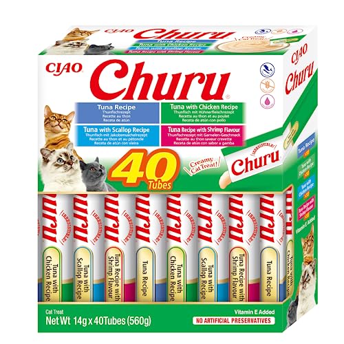 INABA Churu Puree Katzenleckerlis Creamy Snacks, Variety Box mit Thunfisch & Meeresfrüchte 40 x 14 g, Katzensnacks in Premium Qualität von INABA