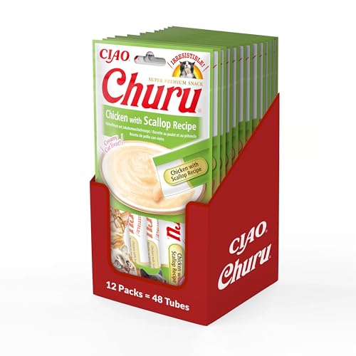 INABA Churu Puree Katzenleckerlis Creamy Snacks, Hochwertige Proteine mit Huhn & Jakobsmuschel 56 g (12er Pack), Katzensnacks in Premium Qualität von INABA