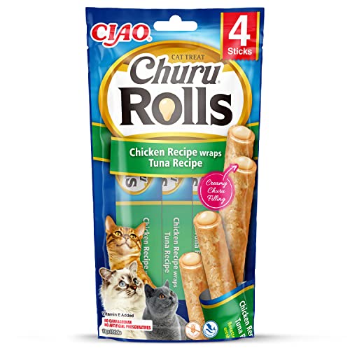 INABA Churu Rolls Katzenleckerlis 88% Feuchtigkeit Gesunde Snacks, Natürliche Zutaten mit Huhn & Thunfisch 40 g (1er Pack), Katzensnacks in Premium Qualität von INABA