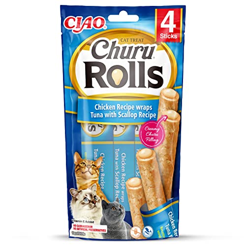 INABA Churu Rolls Katzenleckerlis 88% Feuchtigkeit Gesunde Snacks, Natürliche Zutaten mit Huhn, Thunfisch & Jakobsmuschel 40 g (1er Pack), Katzensnacks in Premium Qualität von INABA