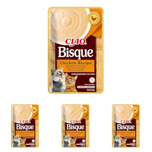 INABA Ciao Bisque - Cremige Suppe für Katzen, Huhn 1x40g, Katzenfutter nass ohne Getreide (Packung mit 4) von INABA