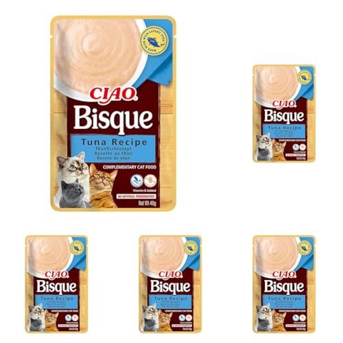 INABA Ciao Bisque - Cremige Suppe für Katzen, Thunfisch 1x40g, Katzenfutter nass ohne Getreide (Packung mit 5) von INABA