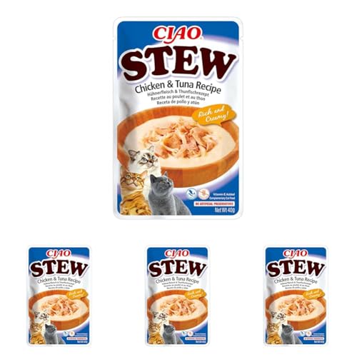 INABA Ciao Stew - Cremige Katzensuppe mit Shredded Hähnchen - Huhn & Thunfisch - Katzenfutter nass ohne Getreide - 1 x 40g (Packung mit 4) von INABA