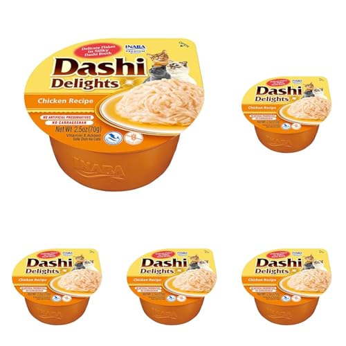 INABA Dashi Delights Katzenfutter nass, Huhn 70 g (5er Pack), Hochwertiges Katzen Leckerlies in Sauce von INABA