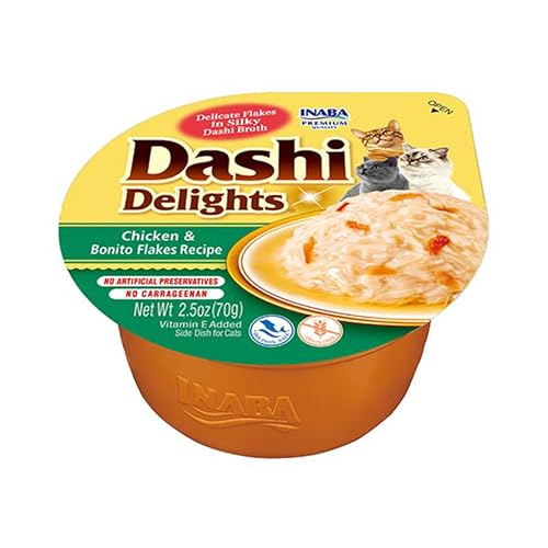 INABA Dashi Delights Katzenfutter nass, Huhn mit Bonitoflocken 70 g (1er Pack), Hochwertiges Katzen Leckerlies in Sauce von INABA