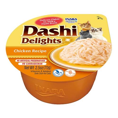 INABA Dashi Delights Katzenfutter nass, Huhn mit Bonitoflocken 70 g (6er Pack), Hochwertiges Katzen Leckerlies in Sauce von INABA