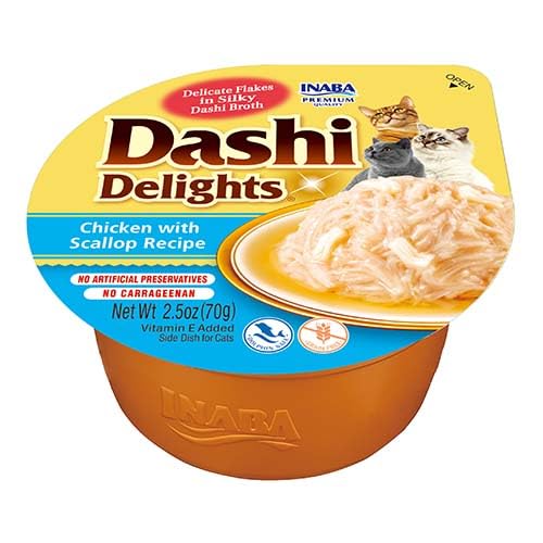 INABA Dashi Delights Katzenfutter nass, Huhn mit Käse 70 g (6er Pack), Hochwertiges Katzen Leckerlies in Sauce von INABA