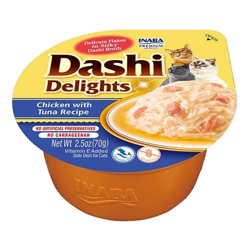 INABA Dashi Delights Katzenfutter nass, Huhn mit Thunfisch 70 g (6er Pack), Hochwertiges Katzen Leckerlies in Sauce von INABA