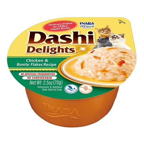 INABA Dashi Delights Katzenfutter nass, Huhn mit Thunfisch & Lachs 70 g (6er Pack), Hochwertiges Katzen Leckerlies in Sauce von INABA