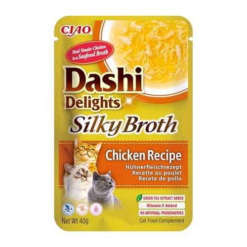 INABA Dashi Delights Silky Broth Katzenfutter nass, Huhn 40 g (1er Pack), Premium Katzen Leckerlies in Sauce von INABA