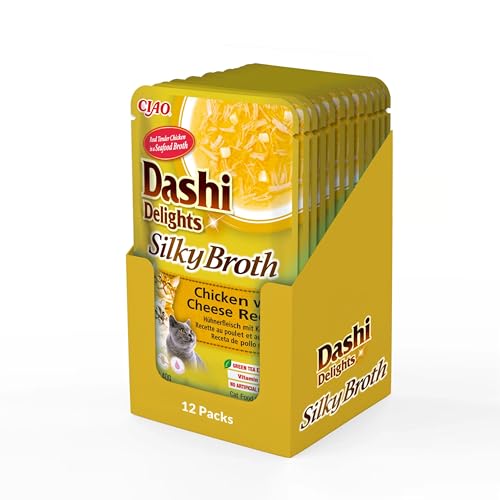 INABA Dashi Delights Silky Broth Katzenfutter nass, Huhn mit Käse 40 g (12er Pack), Premium Katzen Leckerlies in Sauce von INABA